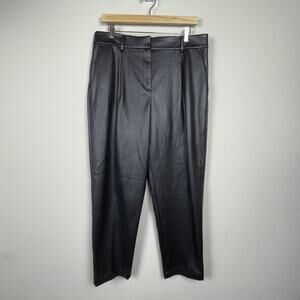 LOFT Faux Leather Pants Size 10 Black Pleated High‎ Waist Tapered Goth Chic